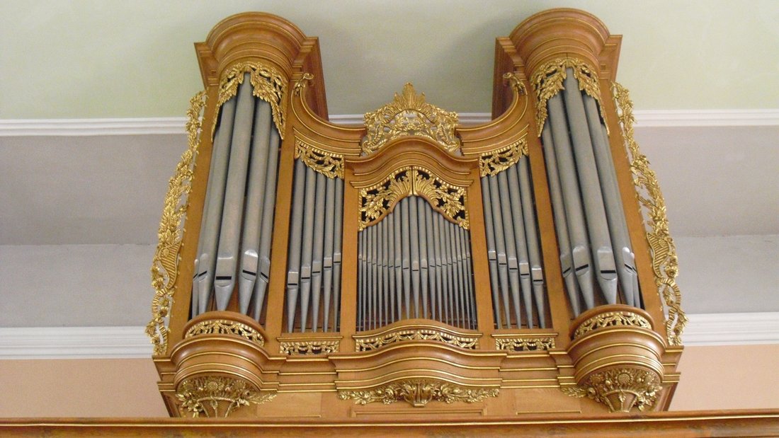 Das prächtige Gehäuse der Orgel bildet eine besondere Zierde des Kirchenraumes. Die originalen Prospektpfeifen sind glücklicherweise erhalten geblieben. Zusammen mit den Windladen und dem teilweise erhaltenen Pfeifenwerk sind etwa 70 – 75% der Orgel noch aus der Erbauungszeit vorhanden. 